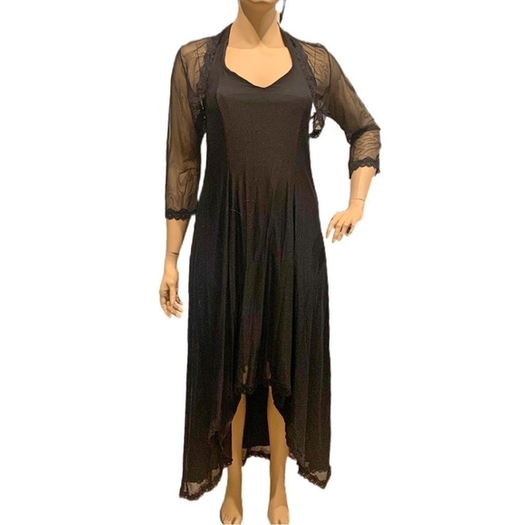 Igigi Halter Gown & Shrug Size 14/16 Sheer Black on Black, Lace Trim Hi-Lo Dress - Picture 9 of 15